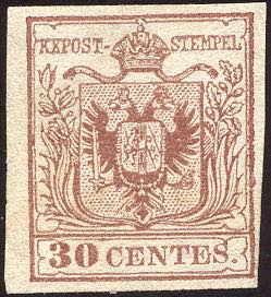 1850 - 30 cent. bruno, I tiratura ... 
