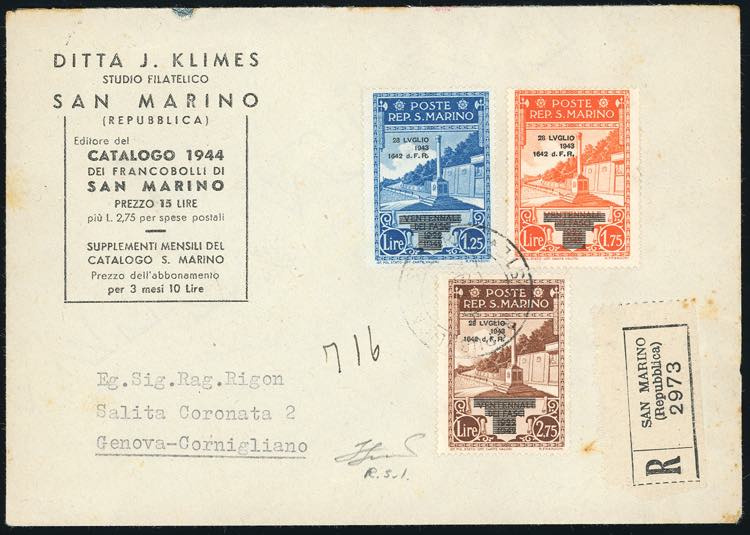 1944 - 1,25, 1,75, 2,75 lire ... 