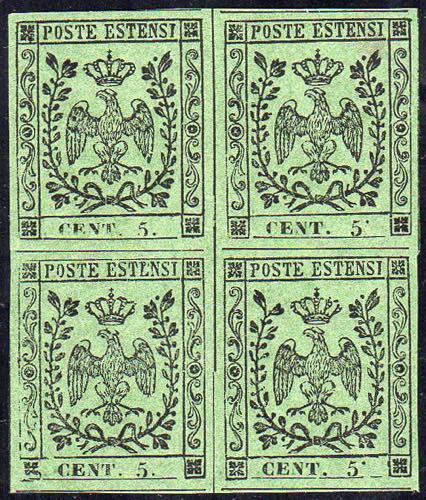 1855 - 5 cent. verde oliva, blocco ... 