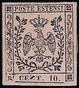 1852 - 10 cent. rosa, punto dopo ... 