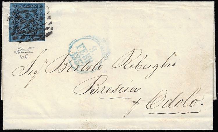 1857 - 40 cent. azzurro scuro, ... 