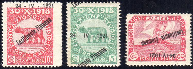 FIUME 1921 - Tre francobolli con ... 