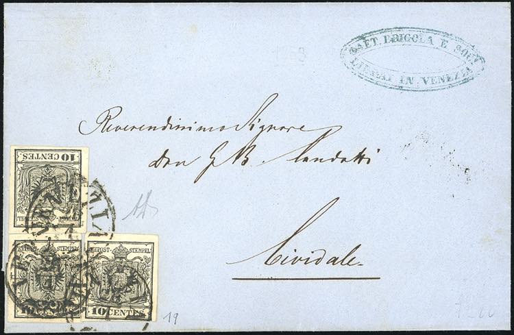 1857 - 10 cent. nero, carta a ... 