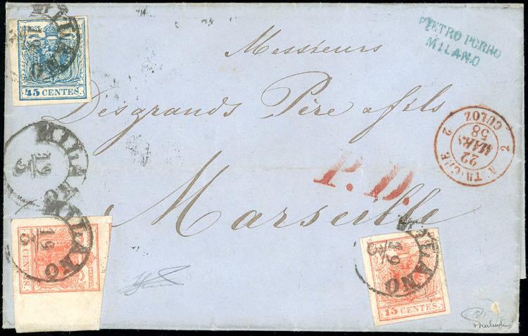 1858 - 15 cent. rosso vermiglio, ... 