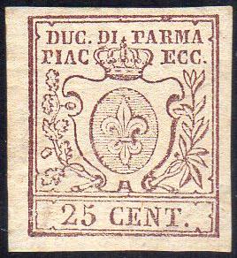 1857 - 25 cent. bruno lilla scuro ... 