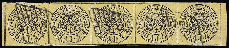 1864 - 4 baj giallo (5A), striscia ... 