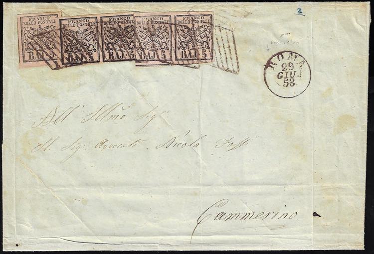 1858 - 5 baj rosa chiaro (6), due ... 