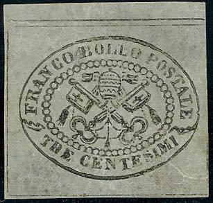 1867 - 3 cent. grigio (15), bordo ... 