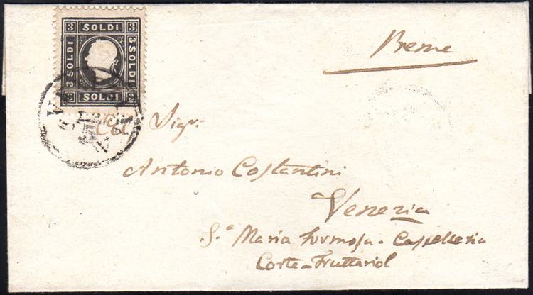 1859 - 3 soldi nero, I tipo (24), ... 