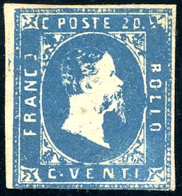 1851 - 20 cent. azzurro, IV ... 