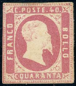 1851 - 40 cent. rosa (3), gomma ... 