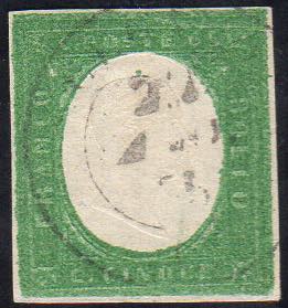 1854 - 5 cent. verde scuro (7e), ... 