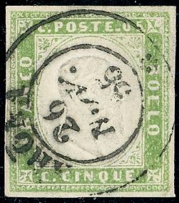 1855 - 5 cent. verde giallo tenue ... 