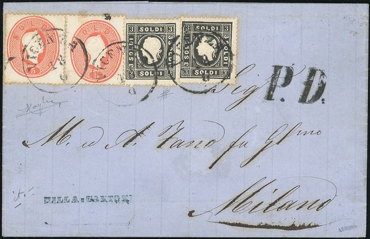 1862 - 3 soldi nero, II tipo, due ... 