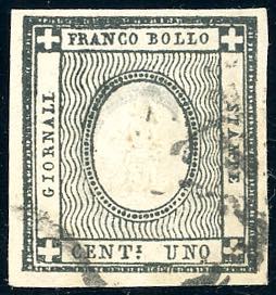 1861 - 1 cent. nero verdastro per ... 
