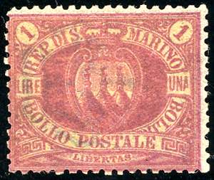 1892 - 1 lira carminio su giallo ... 