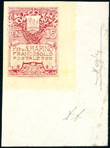 1910 - 15 cent. rosa Stemma, carta ... 