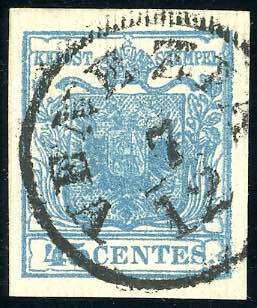 1851 - 45 cent. azzurro, carta a ... 