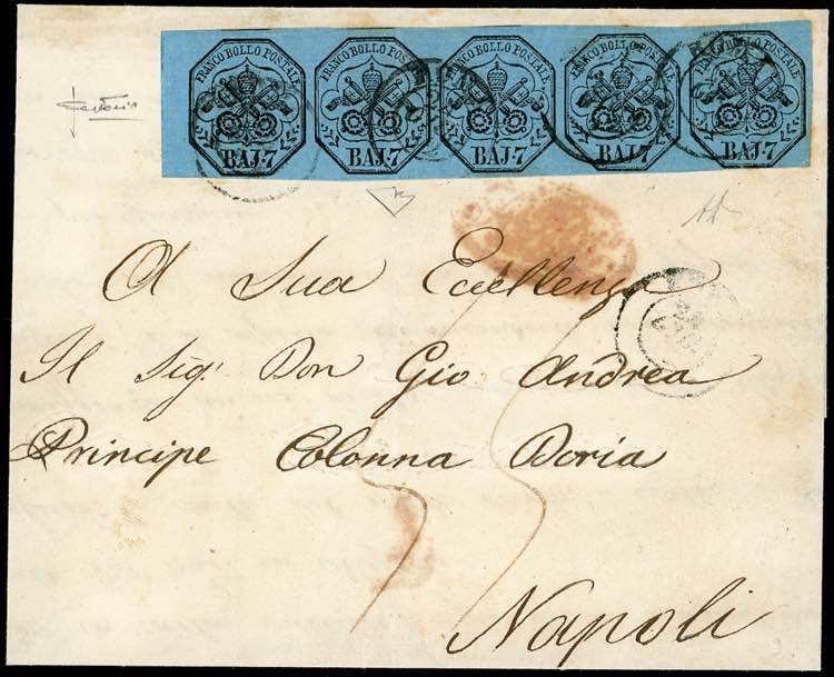 1852 - 7 baj azzurro (8), striscia ... 
