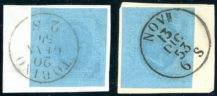 1853 - 20 cent. azzurro (5), due ... 