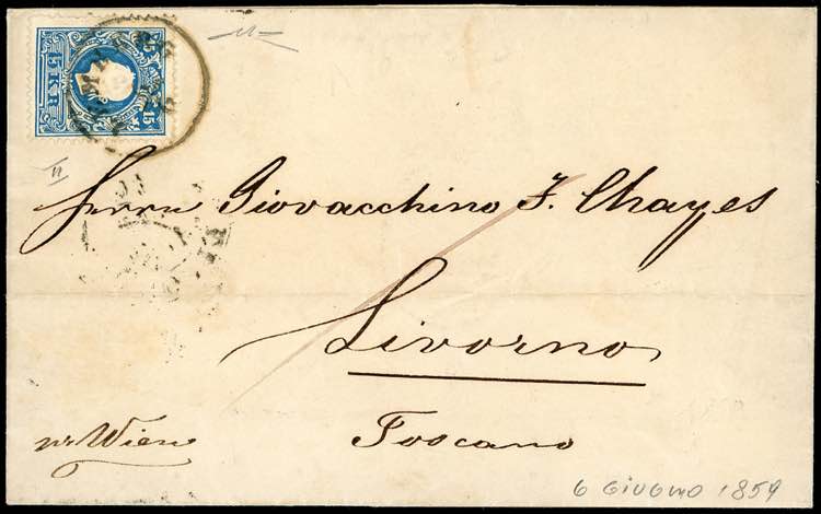 1859 - 15 kr. azzurro, II tipo ... 