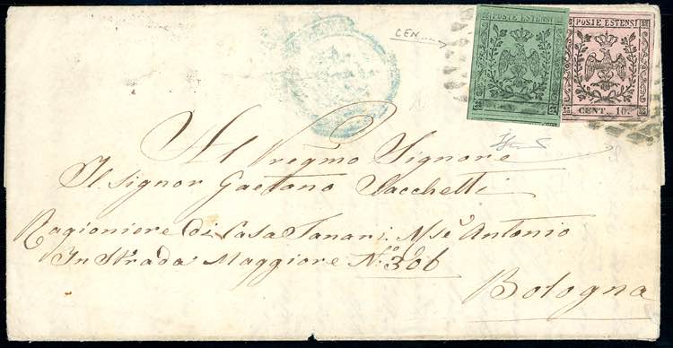 1857 - 5 cent. verde, punto dopo ... 