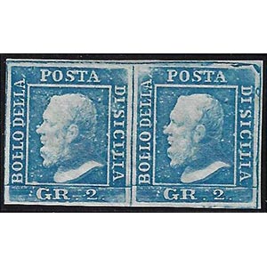 1859 - 2 grana azzurro I tavola (6), coppia ... 