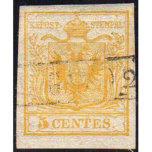 1850 - 5 cent. giallo, I tiratura (1a), ... 