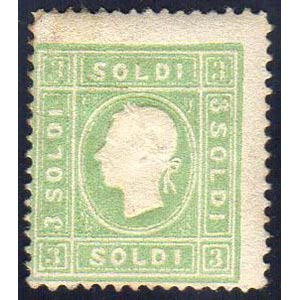 1862 - 3 soldi verde giallo (35), gomma ... 