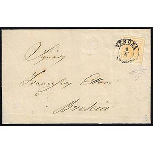 1854 - 5 cent. giallo arancio (1g), ... 