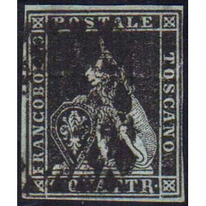 1851 - 1 quattrino nero su azzurro (1a), ... 