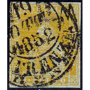 1851 - 1 soldo giallo bistro su azzurro ... 