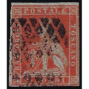 1851 - 2 soldi scarlatto su azzurro (3), ... 