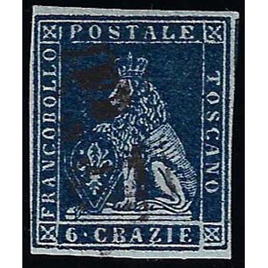 1851 - 6 crazie indaco su azzurro (7a), ... 