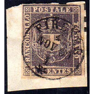 1860 - 1 cent. bruno lilla (17b), inizio di ... 
