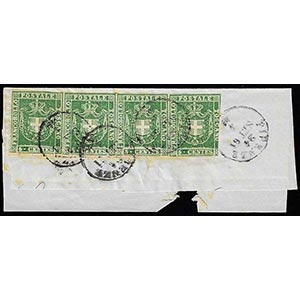 1860 - 5 cent. verde (18), striscia di ... 
