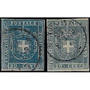 1860 - 20 cent. azzurro e azzurro grigio ... 