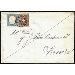 1861 - 10 cent. bruno (19), in affrancatura ... 