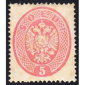 1863 - 5 soldi rosa, dent. 14 (38), gomma ... 