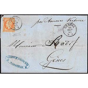 1863 - GENOVA - 40 cent. Napoleone III, ... 