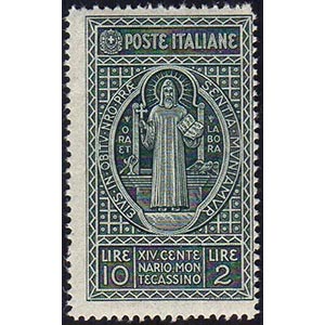 1929 - 10 + 2 lire Montecassino, carta ... 