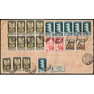 1938 - 10 cent., striscia di cinque e ... 