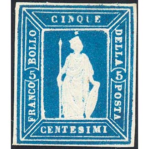1862 - Saggi Thermignon, 5 cent. azzurro ... 