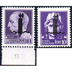 1944 - 1 lira, 10 lire soprastampati ... 