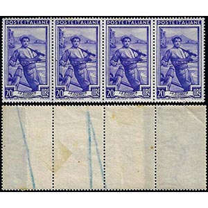 1950 - 20 lire Lavoro, striscia di quattro ... 