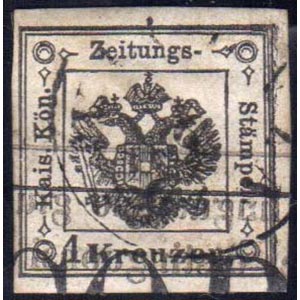 1859 - 1 kr. nero (2), usato a mezzo stampa ... 
