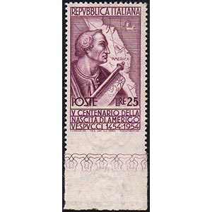 1954 - 25 lire Vespucci, non dentellato in ... 
