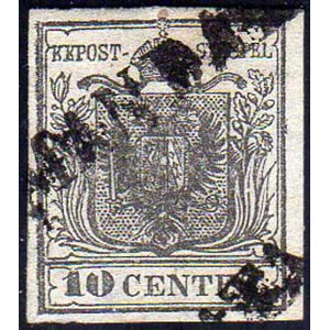 1850 - 10 cent. grigio nero, carta a mano ... 