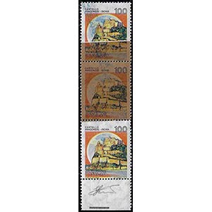 1980 - 100 lire Castelli, striscia di tre ... 