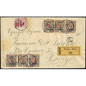 DALMAZIA 1922 - 1 corona su 1 lira, sei ... 